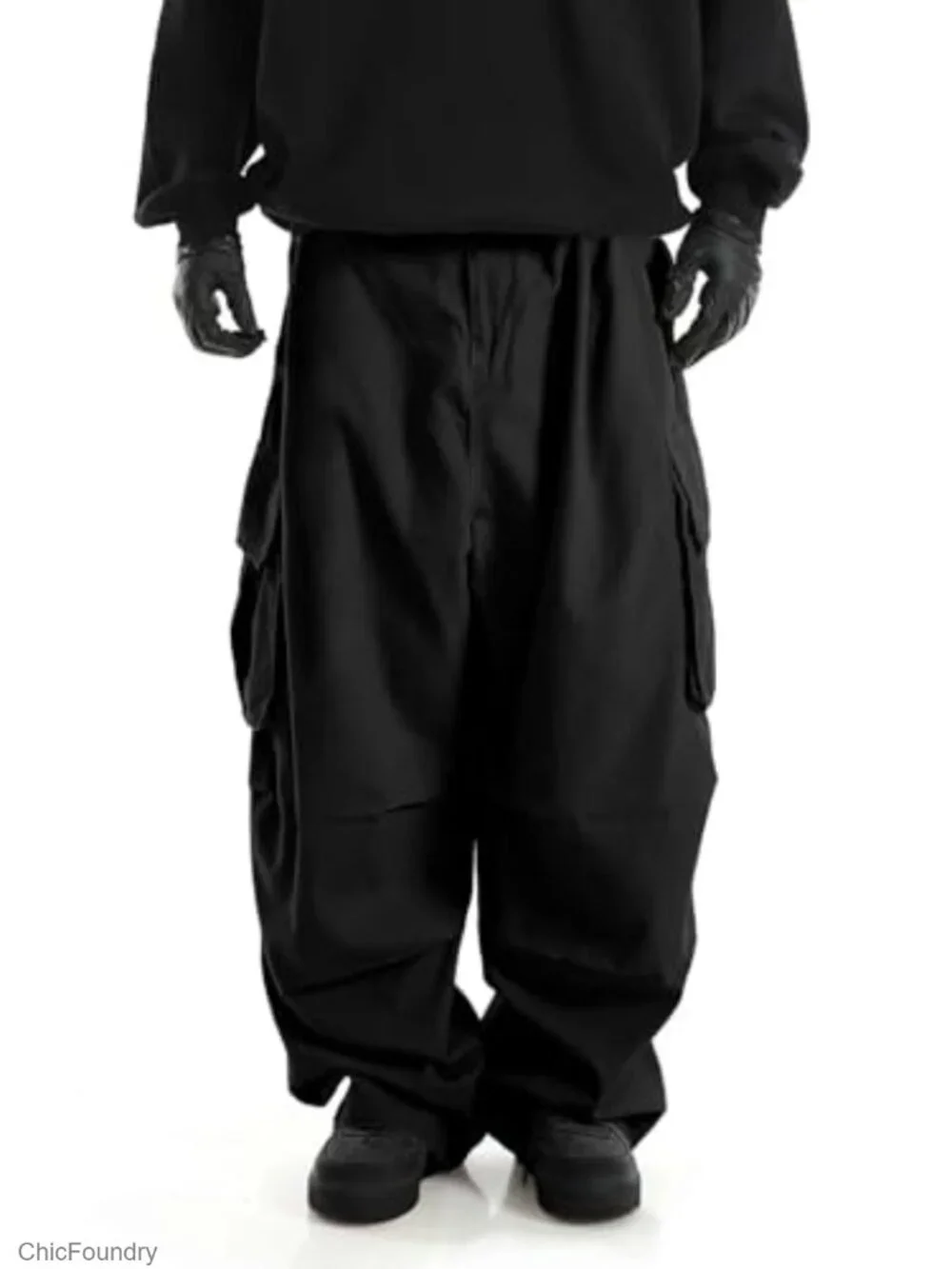 Baggy Cargo Pants Drawstring Loose Fit Hip Hop Pants Flap Pockets Trousers